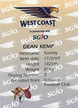 2000 SGIO West Coast Eagles #NNO Dean Kemp Back